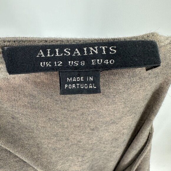 AllSaints Dress 8 Wool Blend Green Khaki Wrap Ruched Drape Minimal Capsule - Picture 8 of 9
